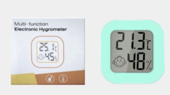 Hygrometer - Weerstation - Luchtvochtigheidsmeter - Thermometer Voor Binnen - Incl. Batterij en Plakstrip - Groen