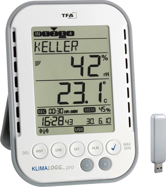 TFA Dostmann KlimaLogg Pro Luchtvochtigheidsmeter (hygrometer) 1 % Hrel 99 % Hrel Datalogger en radio-USB-interface, Da