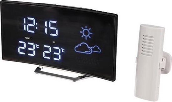 Kristmar Weerstation binnen en buiten – Thermometer binnen digitaal – Thermometer buiten – Weerstation draadloos voor binnen & buiten – Weerstation met buitensensor – Met FM-radio - Zwart