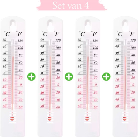 4x Buitenthermometer wit - Thermometer tuin - Temperatuurmeter binnen en buiten