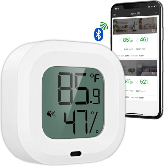 YUCONN Hygrometer Bluetooth - Thermometer binnen en buiten - Weerstation Draadloos - Luchtvochtigheidsmeter binnen en buiten - Digitaal gratis app