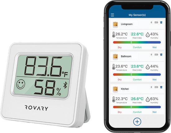 Rovary RH09 Compacte Mini Thermometer en Hygrometer - Luchtvochtigheidsmeter - Digitale Vochtmeter Voor Binnen - 2 in 1 Thermohygrometer