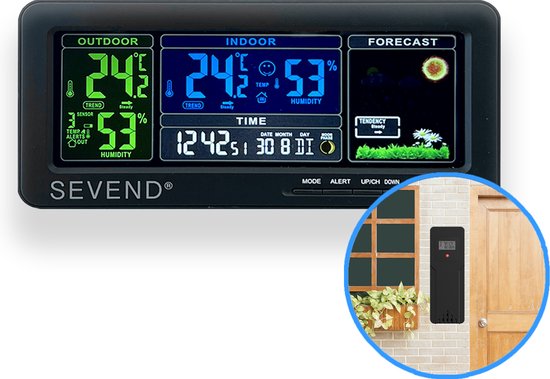 Weerstation binnen en buiten - Hygrometer - Draadloos weerstation met buitensensor tot 60 meter bereik - Tuininrichting - SEVEND®