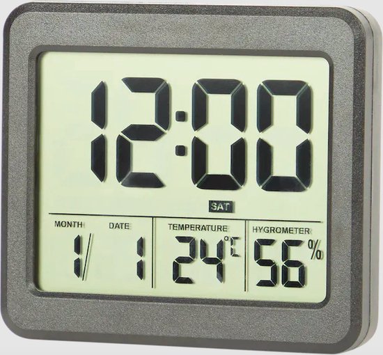 S&C - thermometer Met hygrometer en klok temperatuur, datum, tijd en luchtvochtigheid zwart