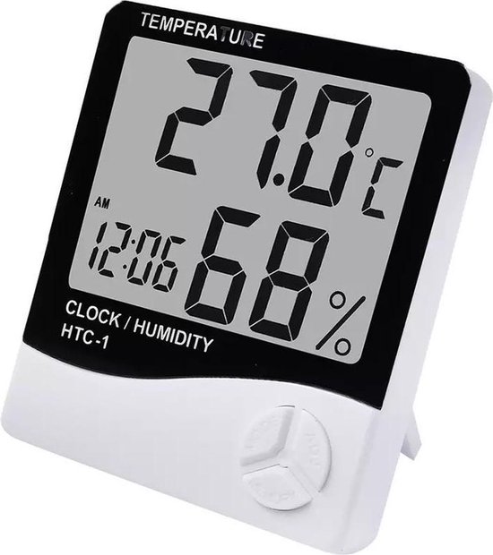 CHPN - Thermometer - Hygrometer - Weerstation - Luchtvochtigheidsmeter - Thermometer voor Binnen - Zelfklevend - Wit - Met standaardje