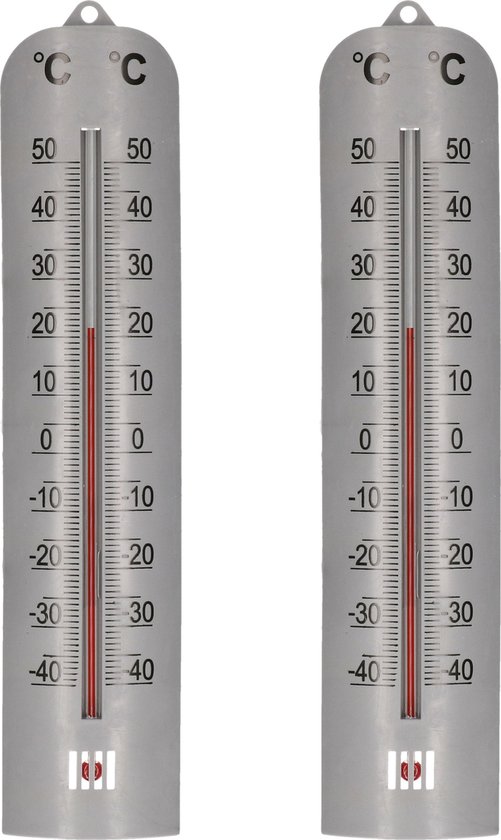 Lifetime Garden set van 2x stuks zon/schaduw thermometer zilver voor buiten 27 cm kunststof - weermeters