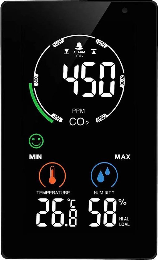 Digitale CO² meter met geïntegreerde thermo- en hygrometer NDIR CO2 monitor MX6055 CO₂-meter Zwart