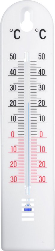 Binnen/buiten thermometer wit kunststof 5 x 20 cm - Buitenthemometers - Temperatuurmeters