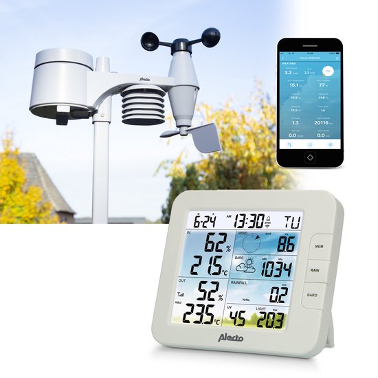 Alecto WS5400 - Professioneel WiFi Weerstation met Buitensensor - App besturing - 8-in-1