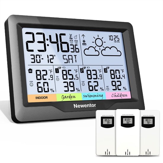 Weerstation Draadloos met Binnen- en Buitensensor - 60M Bereik - Barometer - Weersvoorspelling - Zwart
