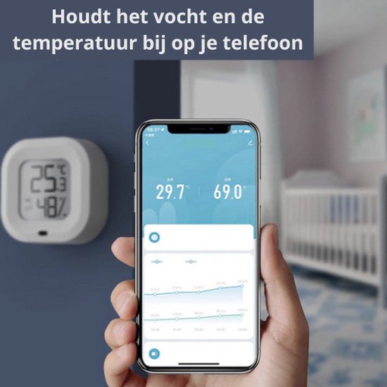 Hygrometer - Multifunctionele Draadloze Temperatuur En Vochtigheid Sensor - Thermometer - Wijn en Koelkast - Luchtvochtigheidsmeter - Digitaal Weerstation - Vochtigheidsmeter - Voor binnen en buiten - Met SMART APP