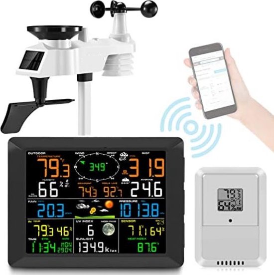 Weerstation Met Buitensensor - Weerstation Draadloos Binnen Buiten - Weerstation Wifi