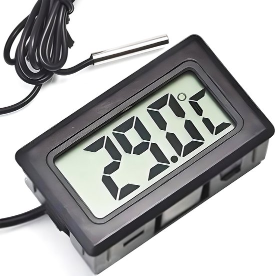 Digitale Aquarium Thermometer - -5ºC t/m +70ºC - 1 Meter Kabel - water Temperatuur celsius meter - geschikt voor aquarium, zwembad, koelkast - digitaal - Binnen & Buiten - Groot Meetbereik - Zwart - met Meetsonde, sonde - Klein