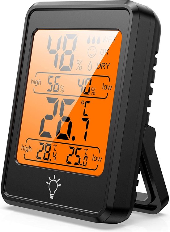 BOTC Digitale Thermo Hygrometer - Weerstation - Digitale Thermo Meter Binnen - Luchtvochtigheidsmeter - Zwart