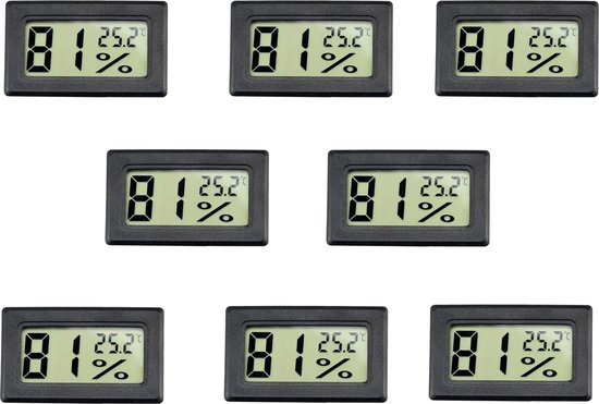 8 Stuks - Mini Hygrometer En Thermometer - 2 In 1 - Digitale Binnen Vochtigheidsmeter en Temperatuurmeter - Compact en Nauwkeurig - Luchtvochtigheidsmeter - Celsius