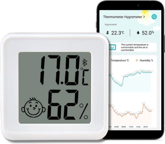 Infinite Goods Hygrometer Bluetooth - Digitale Weerstation - Luchtvochtigheidsmeter - Thermometer Voor Binnen - Vochtmeter - Gratis App - Incl. Batterij