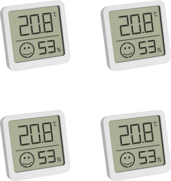 TFA Dostmann 4er Set Digitales Thermo-Hygrometer mit Komfortzone Thermo- en hygrometer Wit