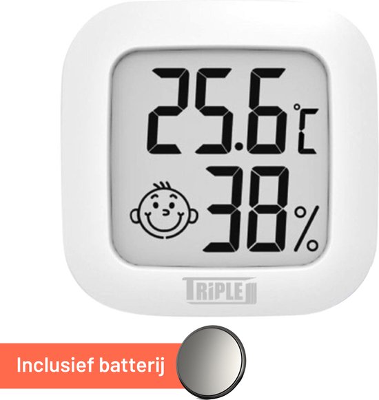 Triple J® Hygrometer - Thermometer binnen digitaal - Hygrometer binnen - incl. batterij en plakstrip