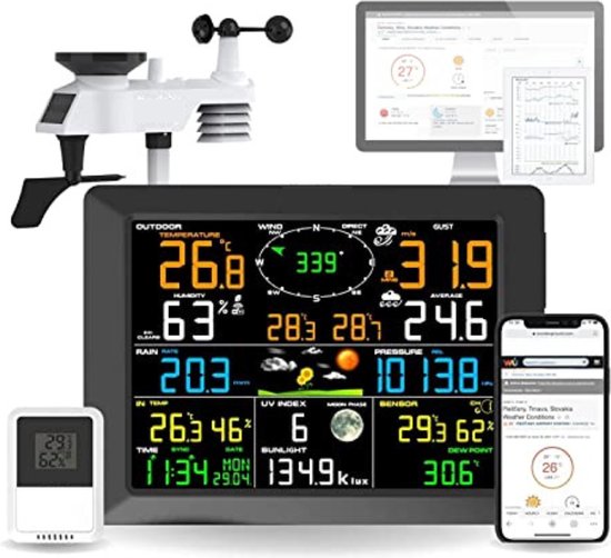 Weerstation Met Buitensensor - Weerstation Draadloos Binnen Buiten - Weerstation Wifi