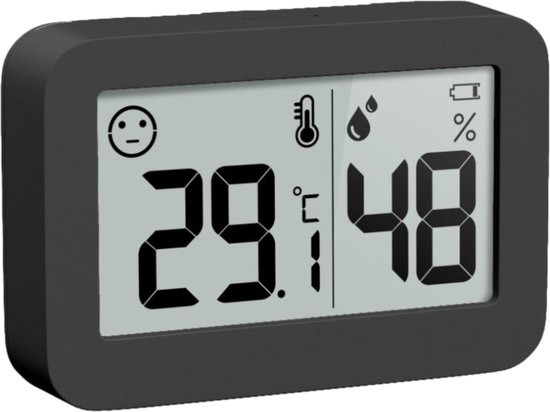 YUCONN Hygrometer - Weerstation - Thermometer Binnen - Digitaal Thermometer En Luchtvochtigheidsmeter - Inclusief Batterij en Plakstrip - Zwart