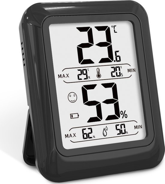 Strex Digitale Thermo Hygrometer Zwart - Digitale Thermo Meter Binnen - Hygro Meter Binnen - Weerstation Met Luchtvochtigheidsmeter - Inclusief Batterij