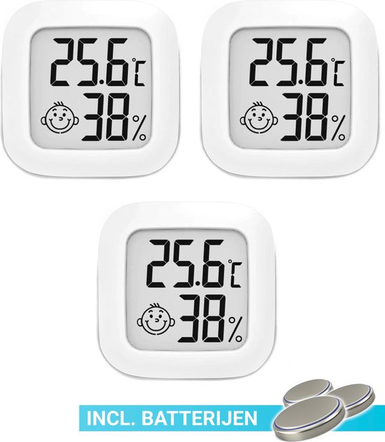 Set van 3 Hygrometers inclusief Batterijen - Luchtvochtigheidsmeter - Thermometer- Digitale Vochtmeter Voor Binnen