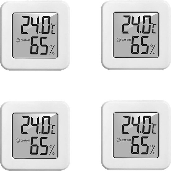 WiseGoods Luxe Hygrometer Binnen - Thermometer & Luchtvochtigheidsmeter - Wonen - Temperatuurmeter - Incl Batterij - Wit 4stuk