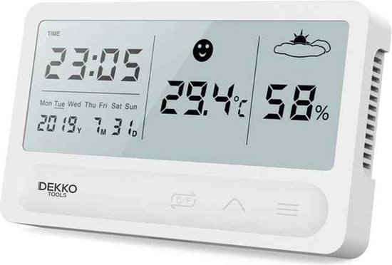 Dekko Tools Digitale Hygrometer - Thermometer voor binnen - Luchtvochtigheidsmeter met halfjaar Accu - Wit