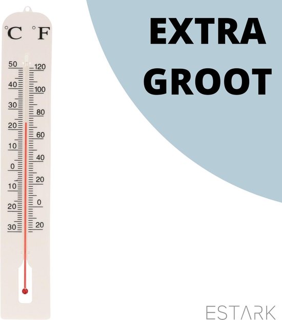 ESTARK® Thermometer - Buitenthermometer - Binnenthermometer - Metalen Binnen Buiten Thermometer - Wit - Thermometer voor aan Muur Gevel - Kwik - Draadloos - Min/Max - Muurthermometer - Kozijnthermometer - Temperatuurmeter - Thermometer Wit 40cm
