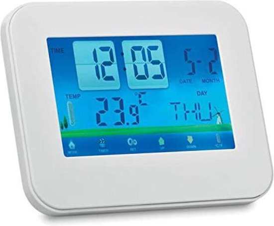 Weerstation Draadloos - Met Touchscreen (Tablet Style) - Achtergrondverlichting - Weergave van de Tijd - Kalender - Week - Binnentemperatuur - Alarm met wekkerfuncties - Aftelklok - Weersvoorspelling - WIT - LCD-Kleurenscherm