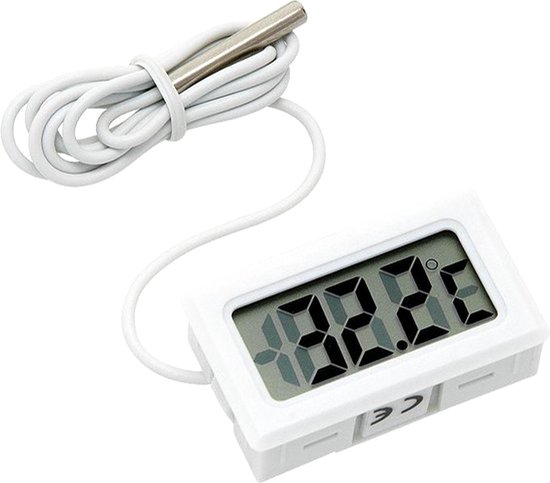 Digitale Aquarium Thermometer met Meetsonde - -5ºC t/m +70ºC - 1 Meter Kabel - water Temperatuur celsius meter - geschikt voor aquarium, zwembad, koelkast - digitaal - Binnen & Buiten - Groot Meetbereik - Wit